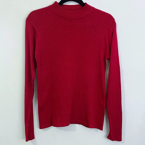 Stephanie‎ Andrews | 100% silk ribbed mock neck top Red | Size Small Women's - Picture 1 of 12
